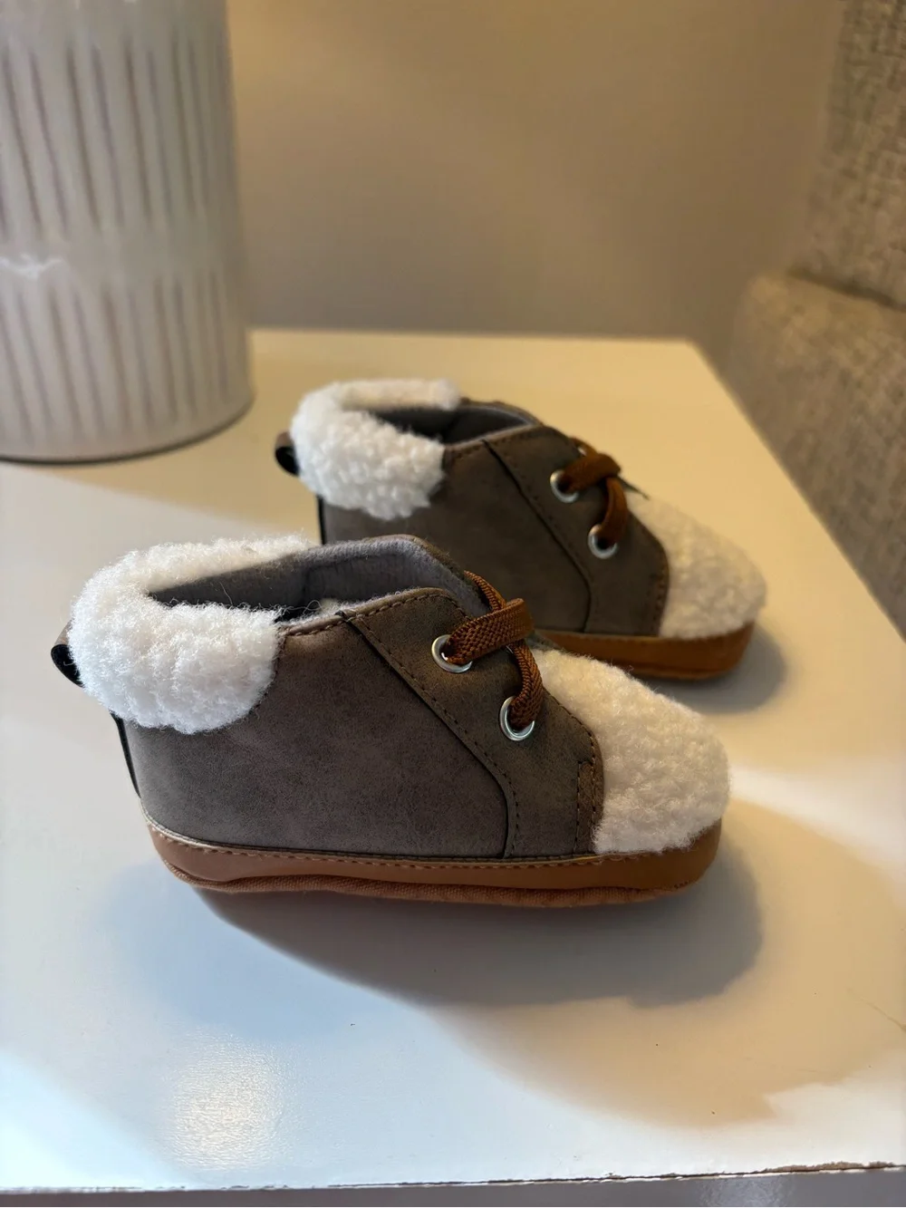 Target Brown and White Sherpa-Lined Baby Walker Shoes